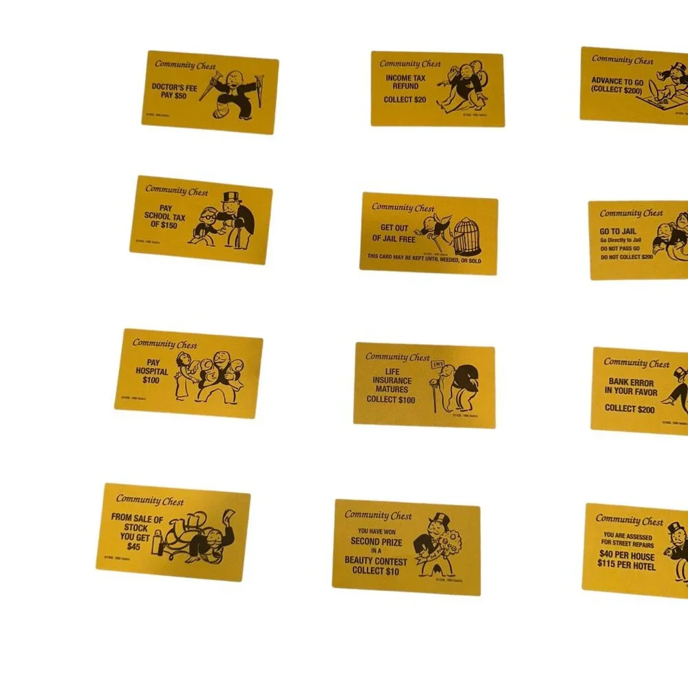 Vintage 1996 Monopoly Community Chest Cards Complete Set Replacement Parts Yelow